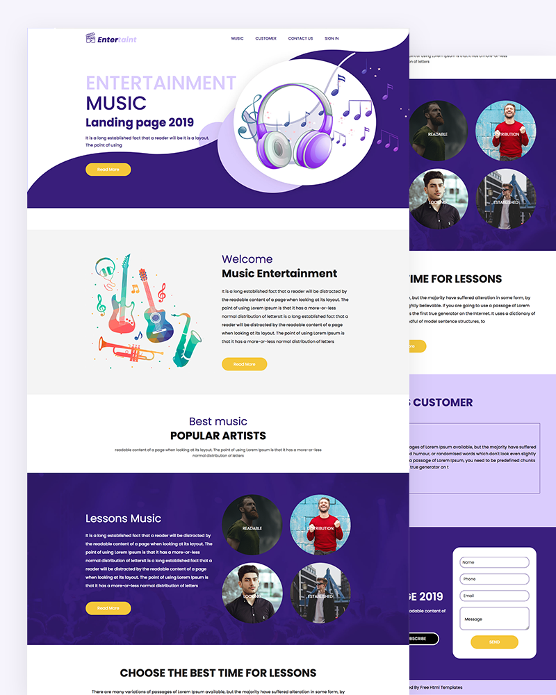 Entertaint - Music landing PSD Template