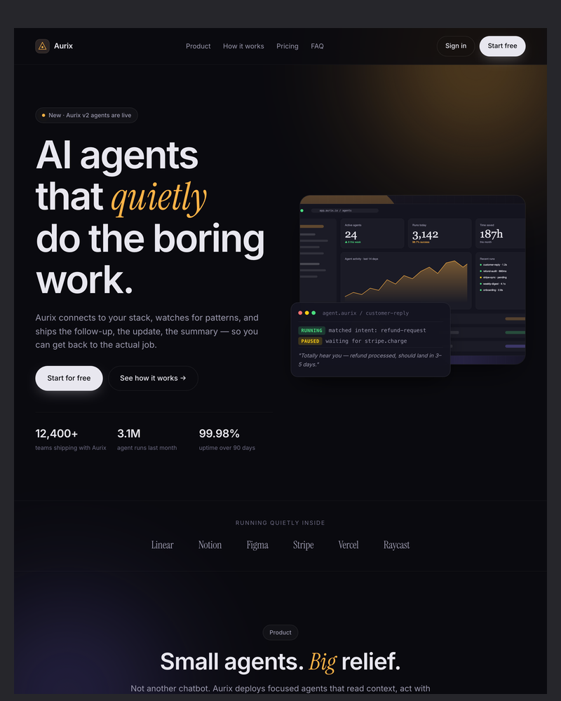 Aurix — AI SaaS Landing Page HTML Template