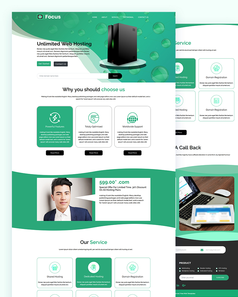 Focus - Free Web Hosting PSD Template