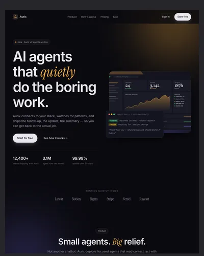 Aurix — AI SaaS Landing Page HTML Template
