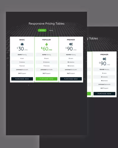 Green - Free Responsive Pricing Tables Template