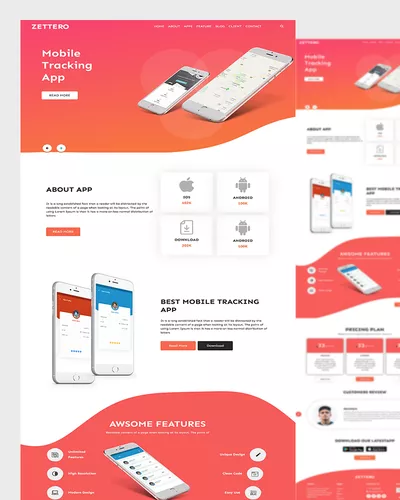 Zettero – Mobile tracking App Website Template