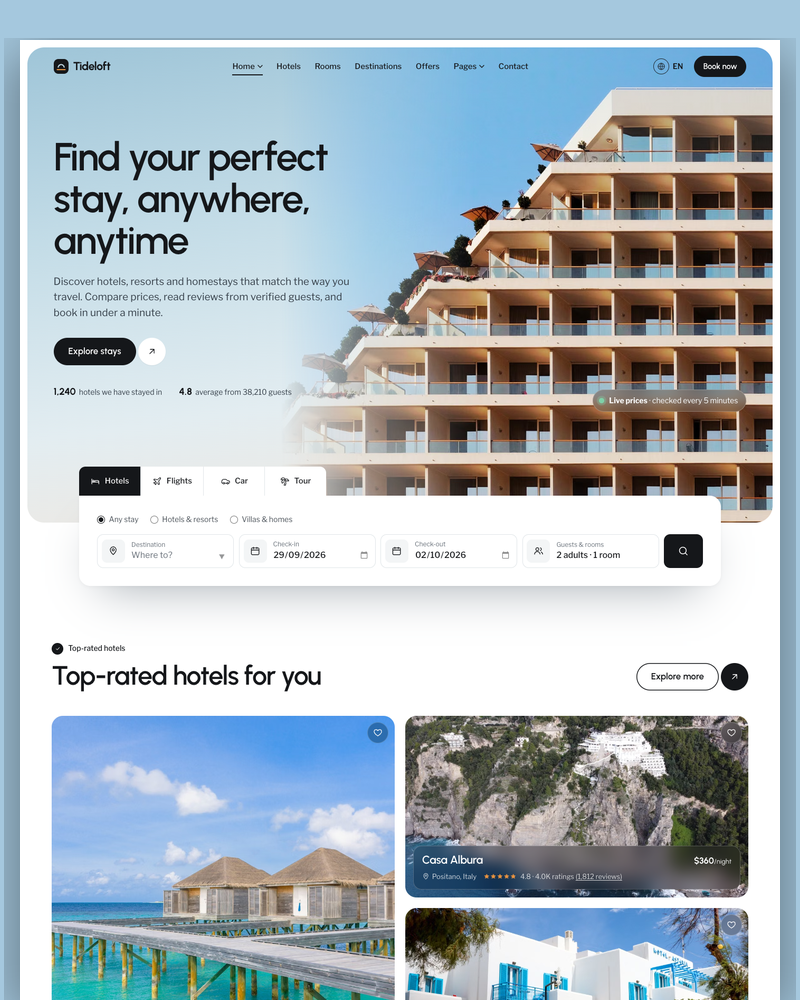 Tideloft — Hotel & Resort Booking HTML Template