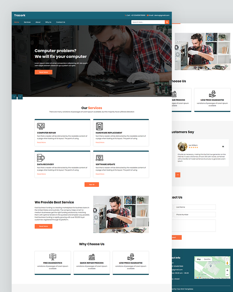 Tracork Computer Repair Website Template Free