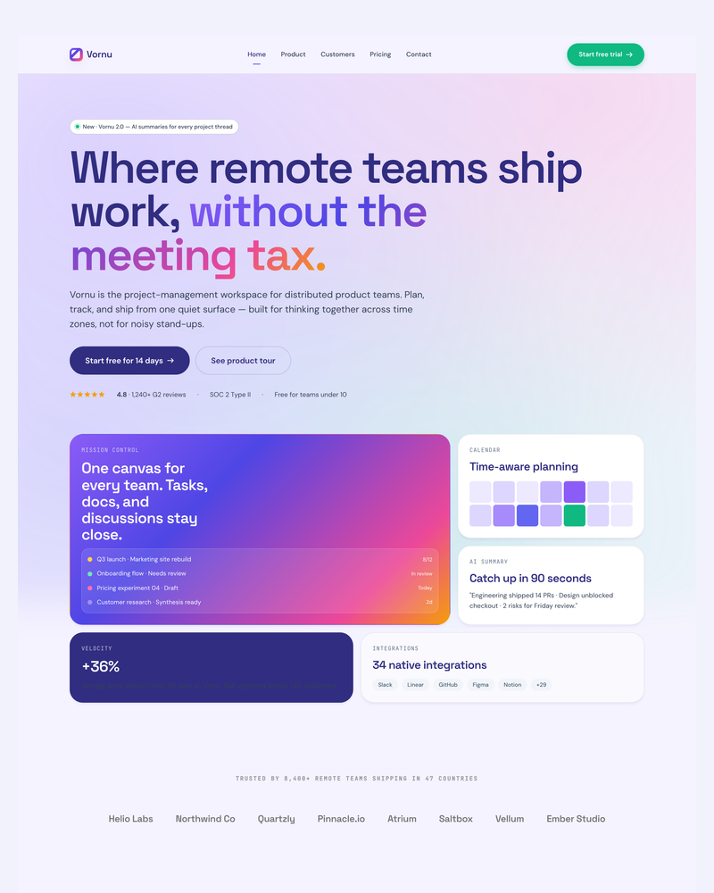 Vornu — SaaS Project Management & Remote Work HTML Template