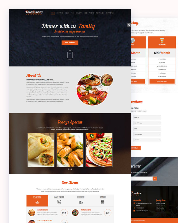 Funday Free Restaurant Bootstrap One Page Template