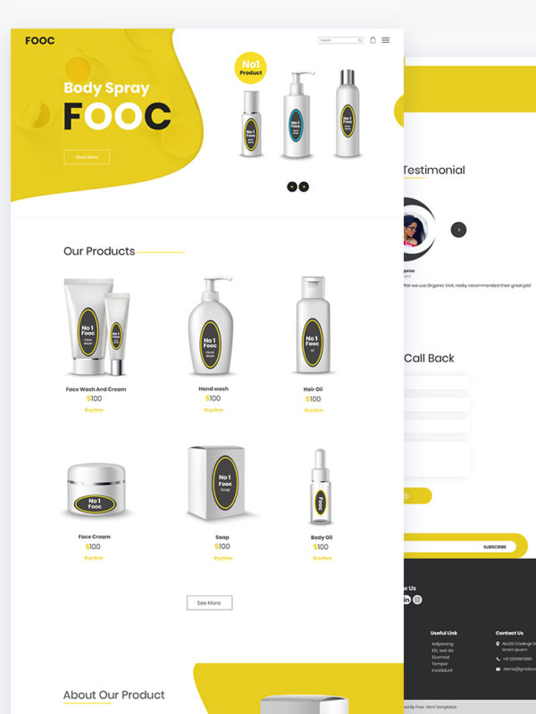 Fooc - Perfume Spray Website Template 7 Body Spray PSD Template Free Download