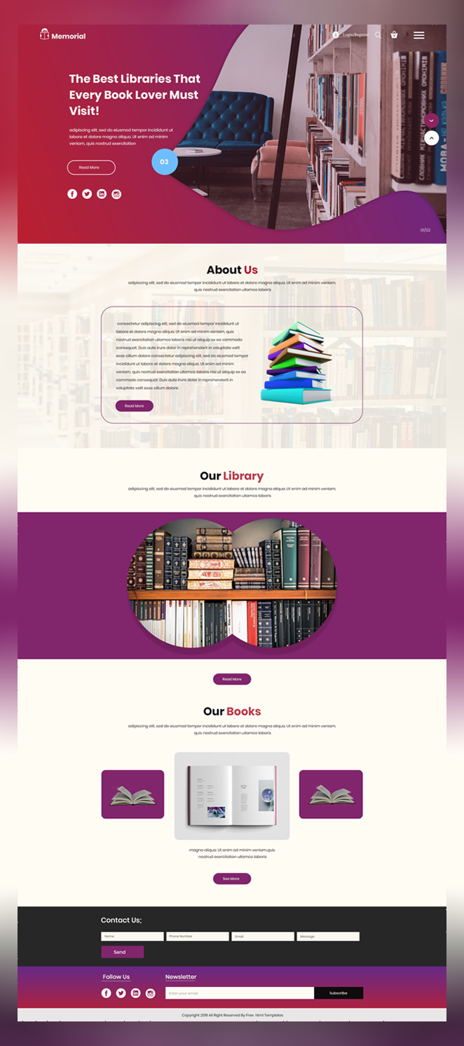 Memorial library store psd template